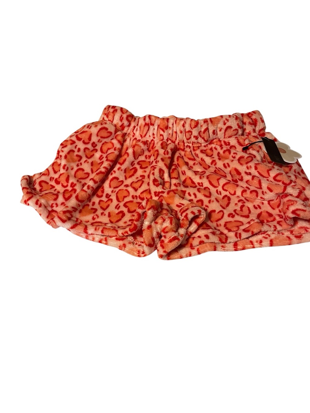 Coral & Red Heart Print Fuzzy Lounge Shorts size large